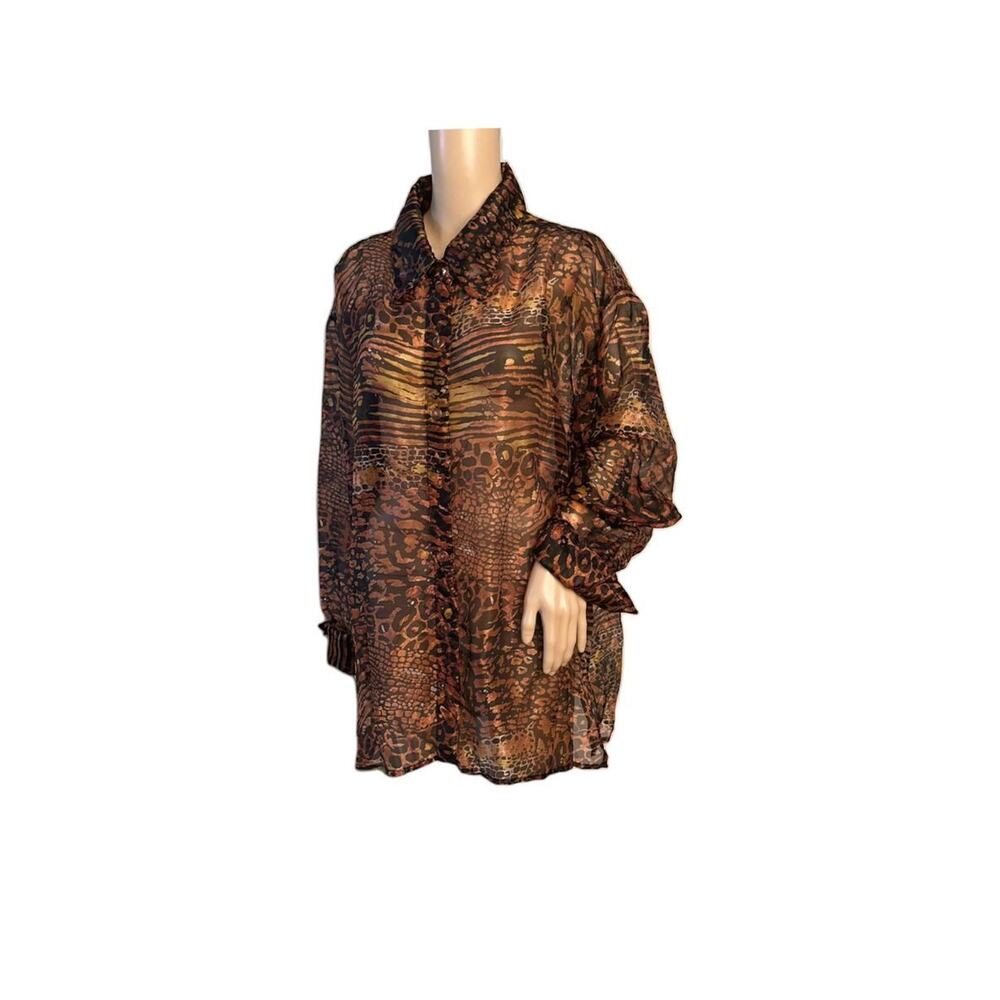 Sheer Brown Animal Print Top 2X